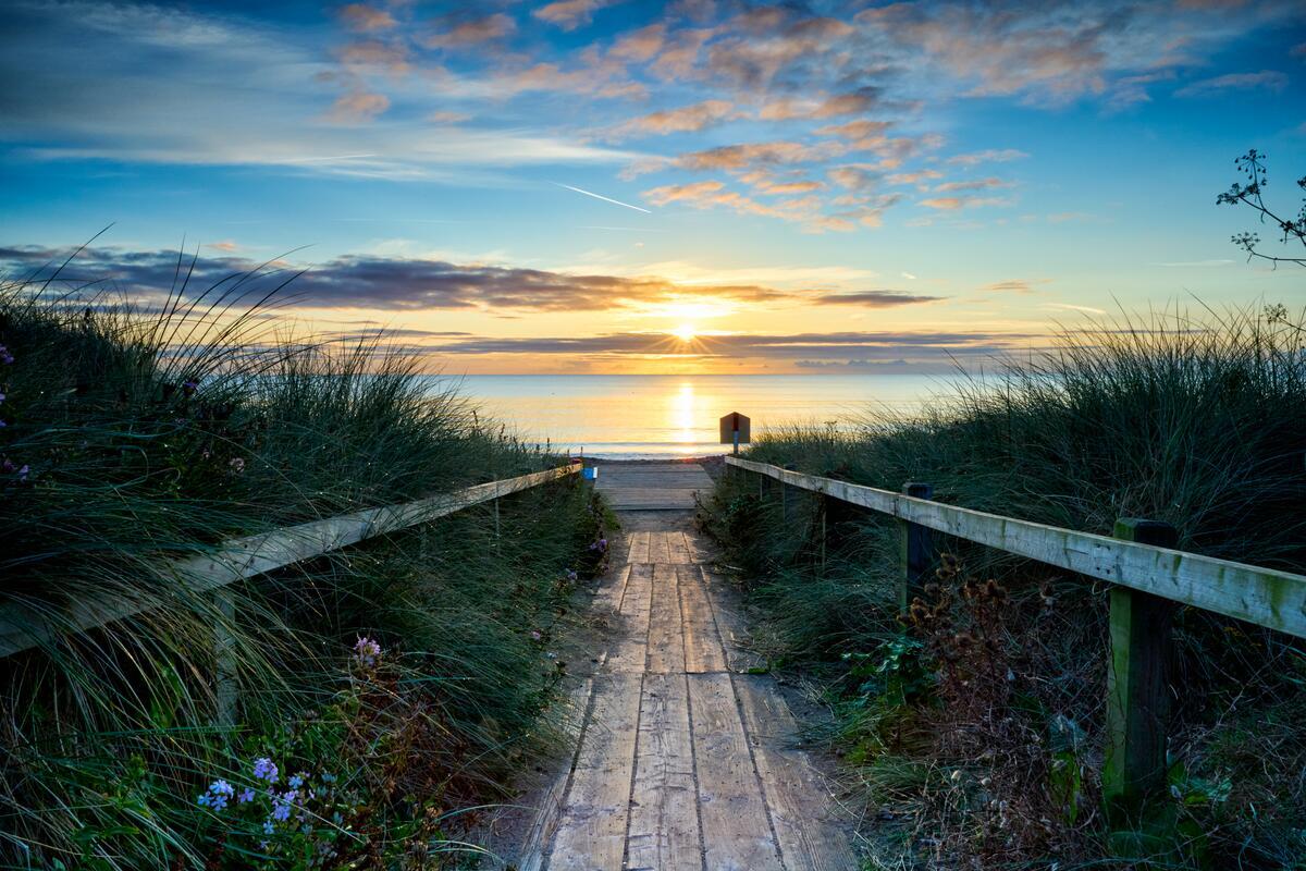 Looking down the boardwalk entrance to the beach at Rosslare Strand