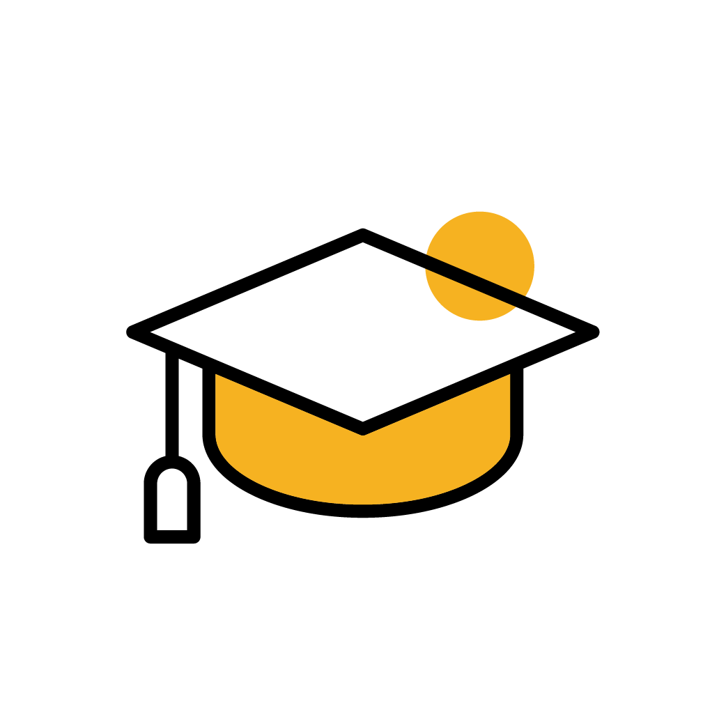 Yellow icon of a graduate's cap