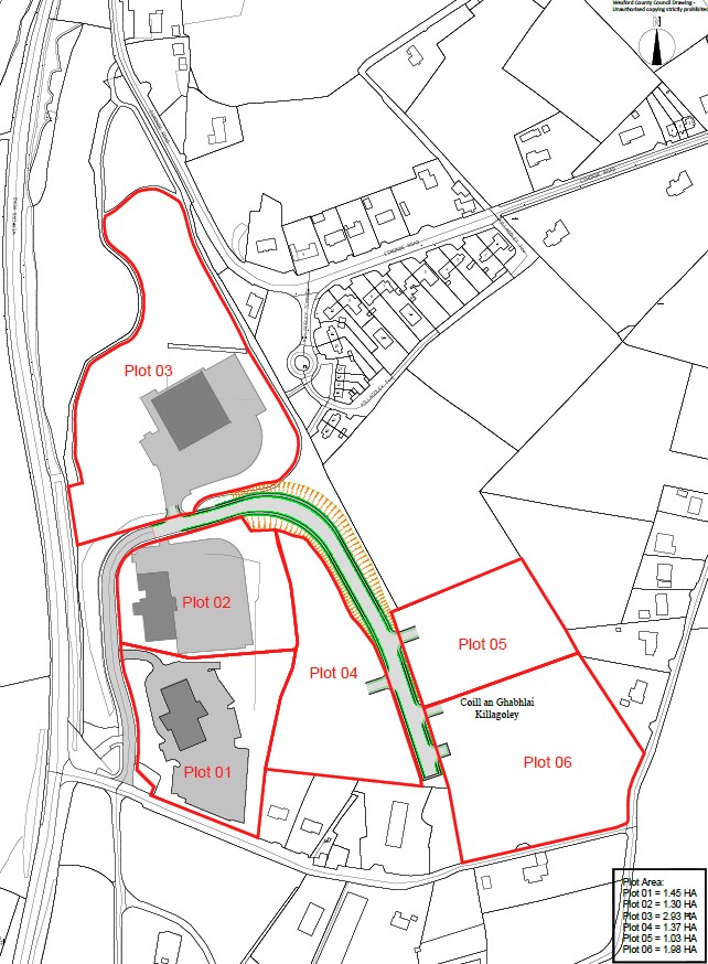 Overhead map view of all of the acres that Enniscorthy Technology Park has available