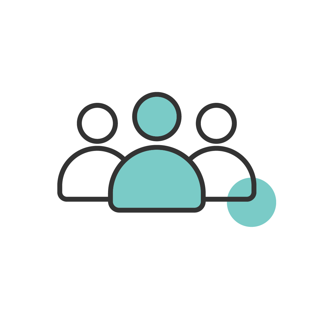 Light blue icon showing 3 people
