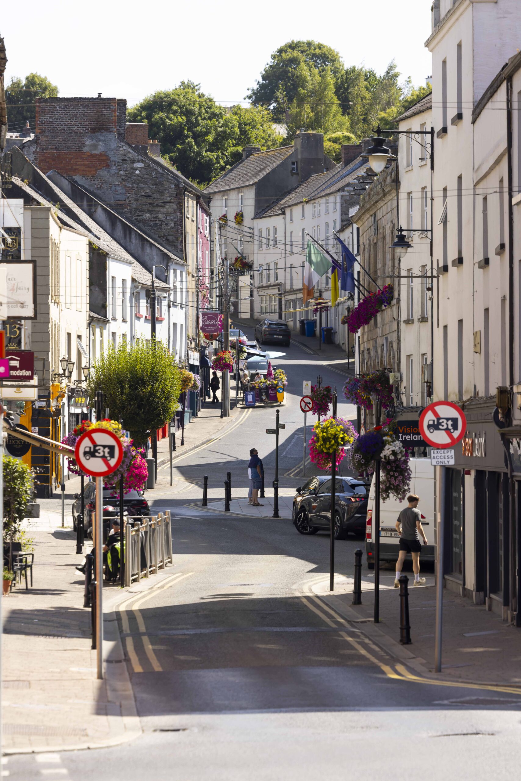 Looking up the hill on one of the main streets in New Ross town